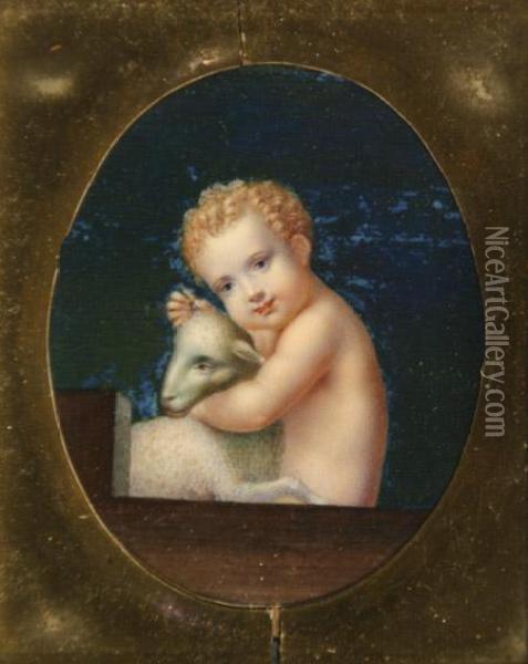 Cupid With Lamb Oil Painting - Constantino Brumidi
