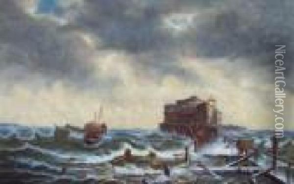 Fischerboot Auf Sturmischer See Oil Painting - Johann Baptist Weiss