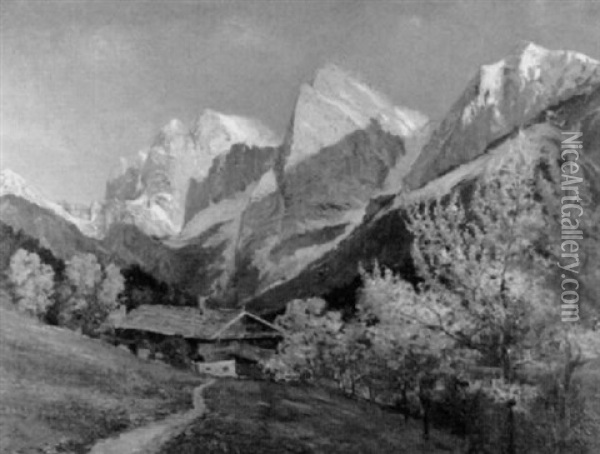 Alpenlandschaft Mit Bauernhaus Am Hang Oil Painting - Fausto Giusto