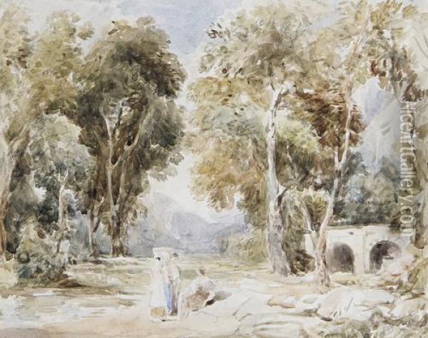 Landscape With Figures In The Foreground Oil Painting - David I Cox