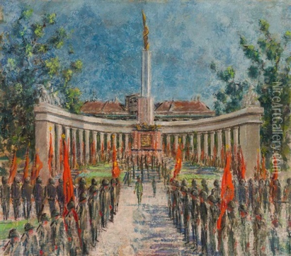 Russische Parade Am Schwarzenberg-platz In Wien Vor Dem Sowjetischen Kriegerdenkmal Oil Painting - Johannes Laurer