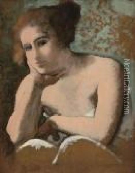 Femme Accoudee (ca. 1925) Oil Painting - Armand Rassenfosse