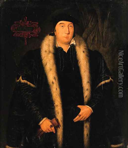Portrait of a Gentleman, small three-quarter-length, in a black ermine- lined mantle, holding gloves in his right hand Oil Painting - Hans Holbein the Younger