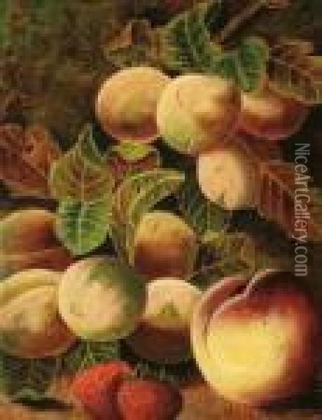 Still Life With Peaches And Plums: Oil Painting - Oliver Clare
