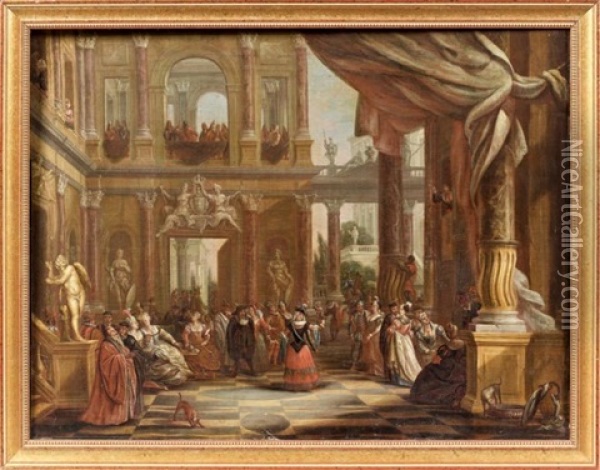 Un Bal A L'exterieur D'un Palais Oil Painting - Willem Augustin van Minderhout