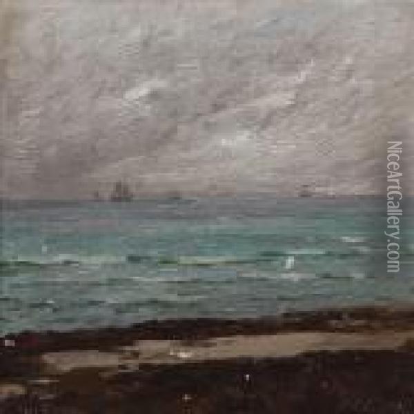 Cloudy Day At Hornbaek Beach, Denmark Oil Painting - Carl Locher