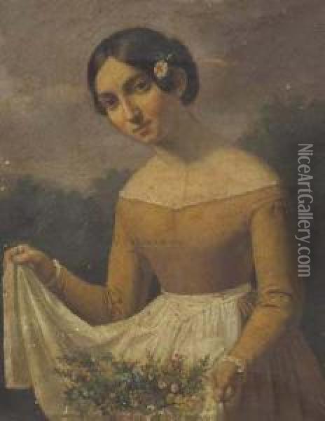 Giovane Donna Con Fiori Oil Painting - Eliseo Sala