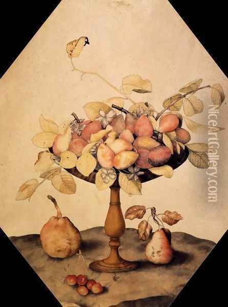 Bowl with Plums Oil Painting - Giovanna Garzoni