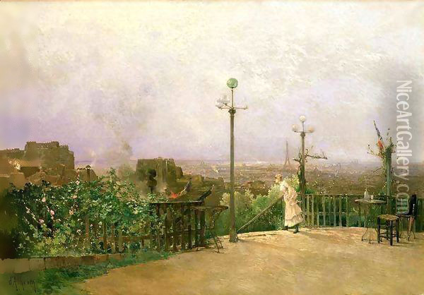 Paris seen from the heights of Montmartre Oil Painting - Jean D'Alheim