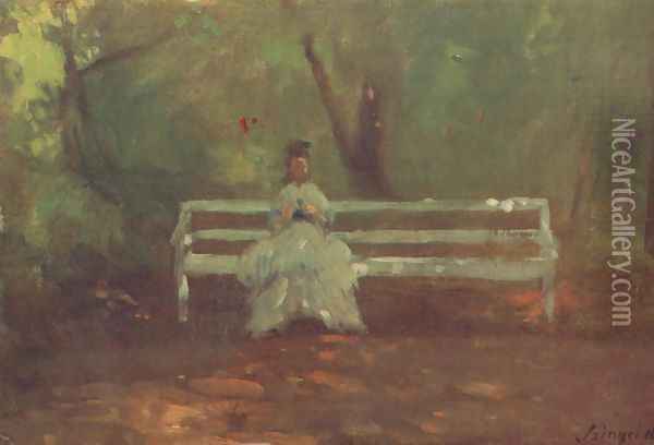 On a Garden Bench sketch 1873 Oil Painting - Pal Merse Szinyei