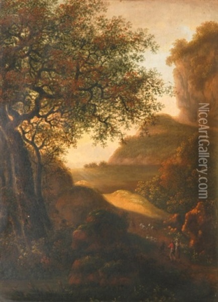 Bewaldete, Felsige Landschaft Mit Staffage Oil Painting - Johann Kaspar Kuster