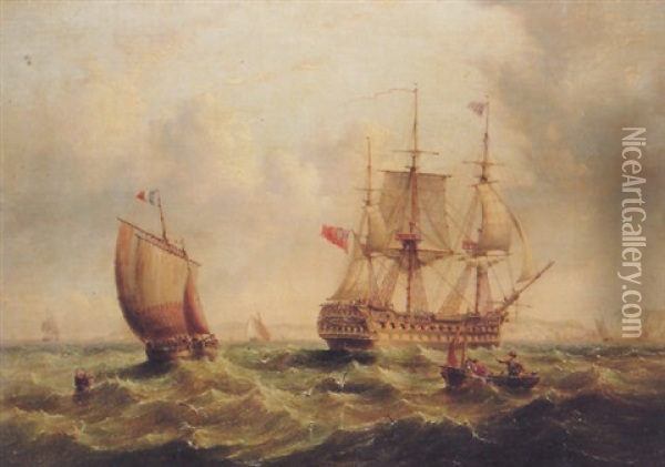 A Large Two-decker Making Port Oil Painting - Henry Redmore