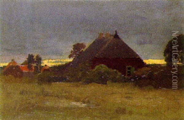 Abendliche Landschaft In Vorpommern Oil Painting - Louis Douzette
