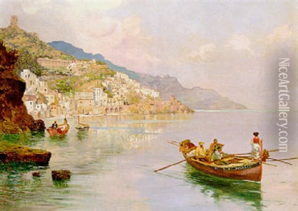 Boating Off The Amalfi Coast Oil Painting - Carlo Brancaccio