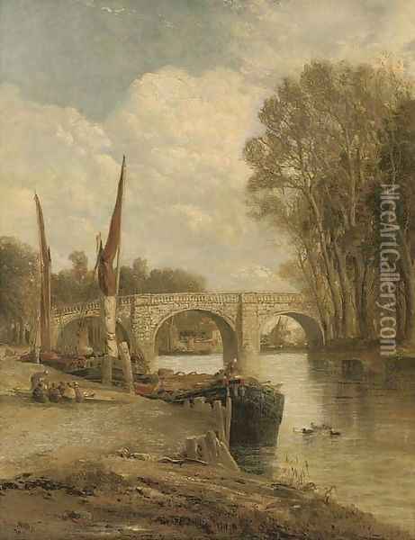 Kew Bridge, on the Thames Oil Painting - James Webb