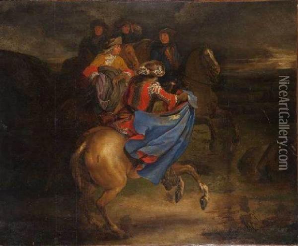 Cavaliers Dans Un Paysage Oil Painting - Adam Frans van der Meulen