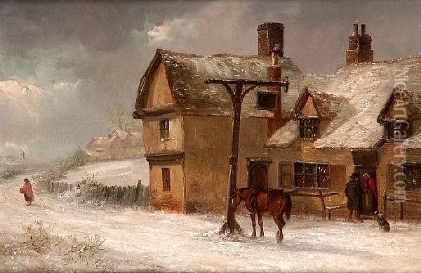 Horse Outside The Inn On A Wintry Day Oil Painting - Thomas Smythe