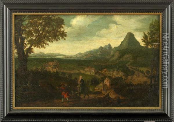 An Extensivelandscape With The Flight Into Egypt Oil Painting - Lucas van Valckenborch