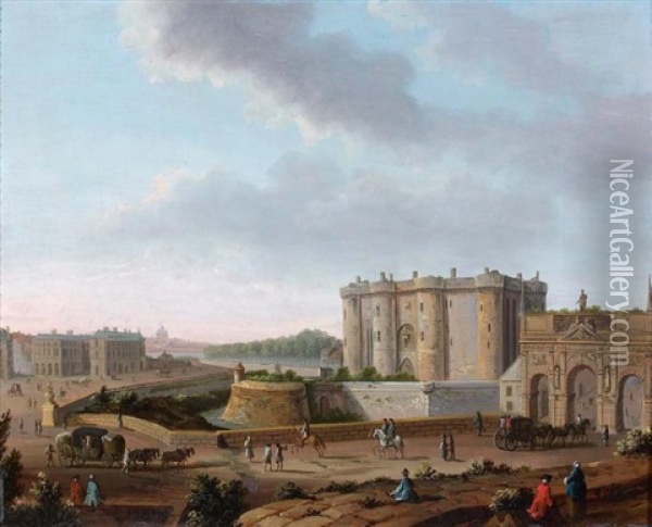 Vue De La Bastille Et De La Porte Saint-antoine Oil Painting - Nicolas Louis de Lespinasse