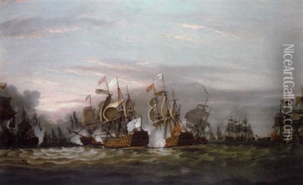 The French Flagship Under Attack At The Battle Of Saintes, 12 April 1782 Oil Painting - Thomas Luny