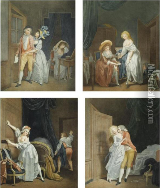 A Collection Of Six Erotic Prints Oil Painting - Louis Leopold Boilly
