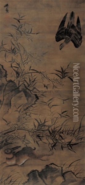 Eagle And Bamboo Oil Painting -  Lin Liang