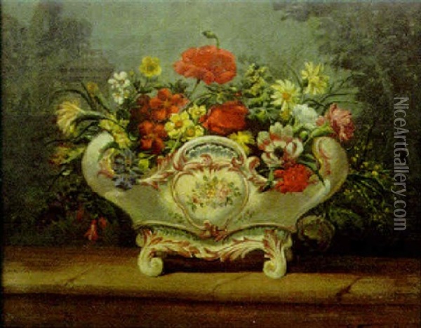Bouquet De Fleurs Dans Une Riche Jardiniere Oil Painting - Guillaume Romain Fouace