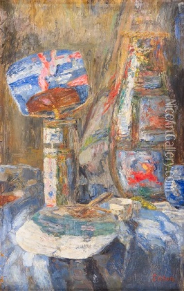 Chinoiseries - Chinese Vases And Fans Oil Painting - James Ensor
