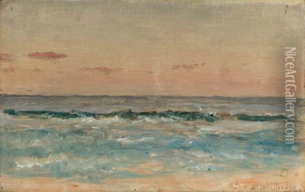 Waves Rolling In On A Sandy Beach Oil Painting - Thomas Worthington Whittredge