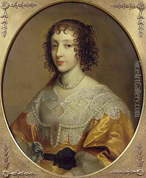 Portrait of Henrietta Maria 1609-69 Queen consort of Charles I of Great Britain and Ireland Oil Painting - Cornelius Janssens Van Ceulen