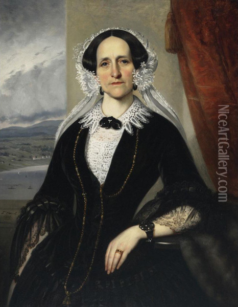 Portrait Of Mme Charles Turgeon (nee Emilie Saint-germain) Oil Painting - Theophile Hamel