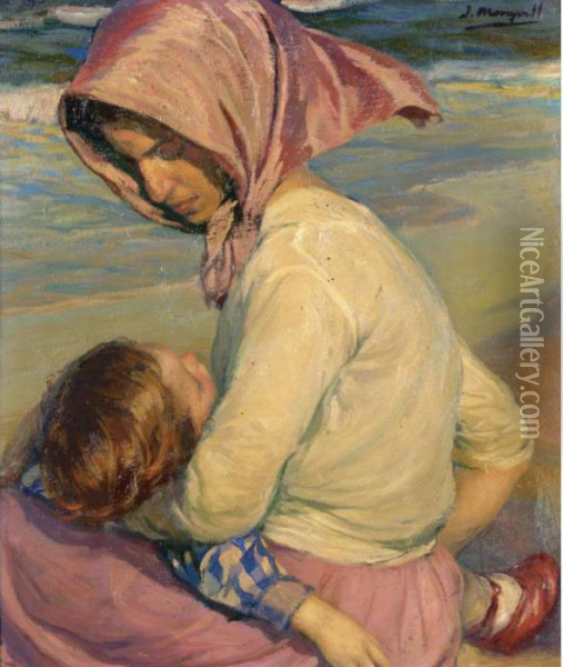 Madre E Hija (mother And Child) Oil Painting - Jose Mongrell Torrent