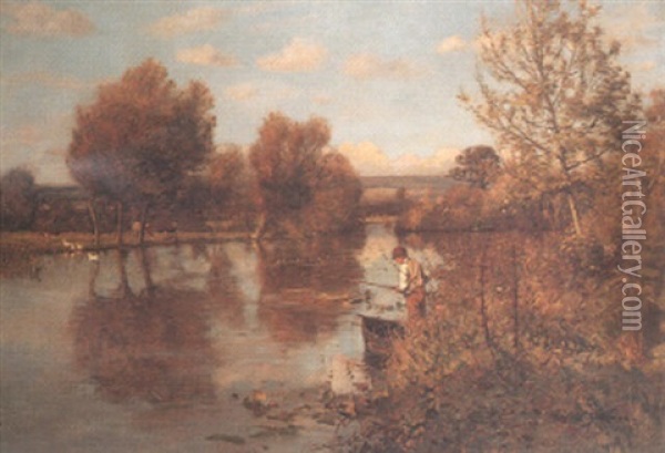 Fishing On An Autumn River Oil Painting - Frederick William Jackson