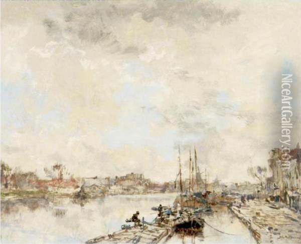 Barges On The River Oil Painting - Johann Hendrik Van Mastenbroek