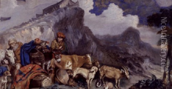 Noah Leading The Animals Out Of The Arc Oil Painting - Andrea di Leone