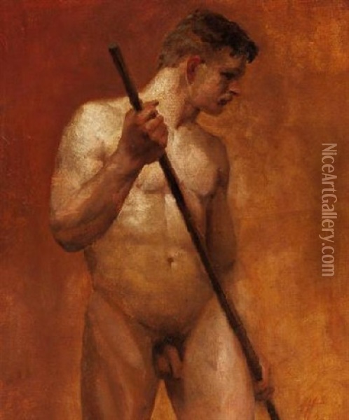 Mannlicher Akt Oil Painting - Heinrich (Ed. Julius H.) Huebner