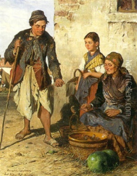 Die Strasenverkaufer Oil Painting - Pal (Paul) Boehm