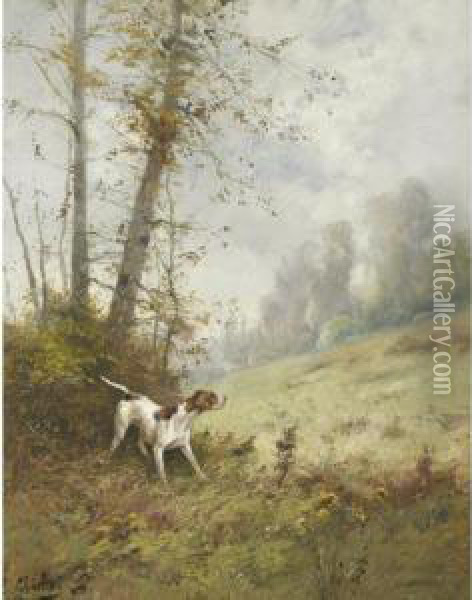 Setter In A Landscape Oil Painting - Emile Charlet