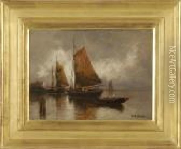Early Morning Harbor Oil Painting - Arthur Vidal Diehl