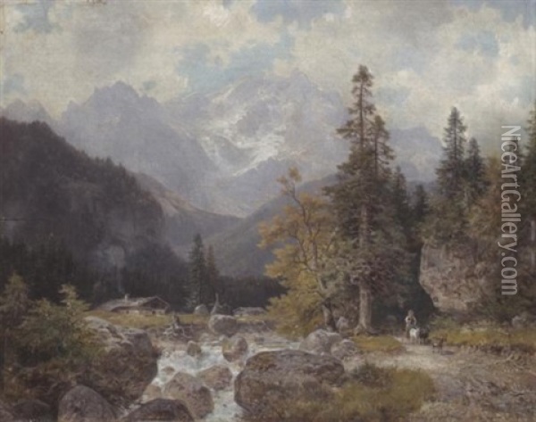 Blick Auf Die Zugspitze Oil Painting - Ludwig Sckell