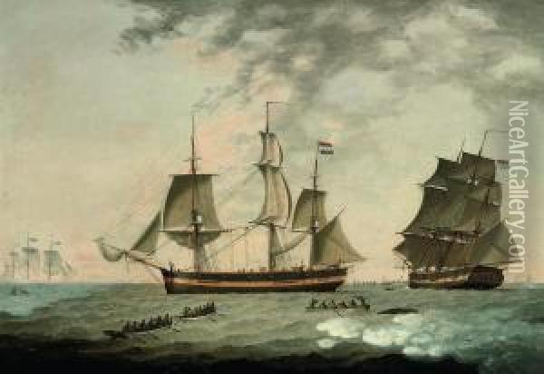 Dutch Whalers In The Arctic Oil Painting - Robert Willoughby