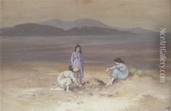 Three Girls On Sand Dunes Oil Painting - George Russell