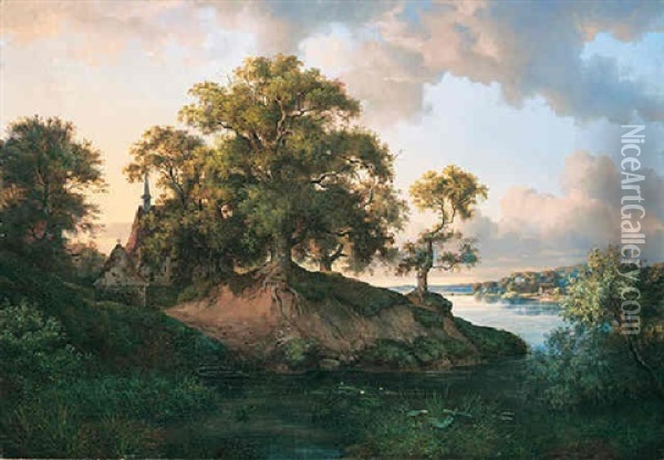 Kapelle Am See Oil Painting - Ernst Ferdinand Oehme