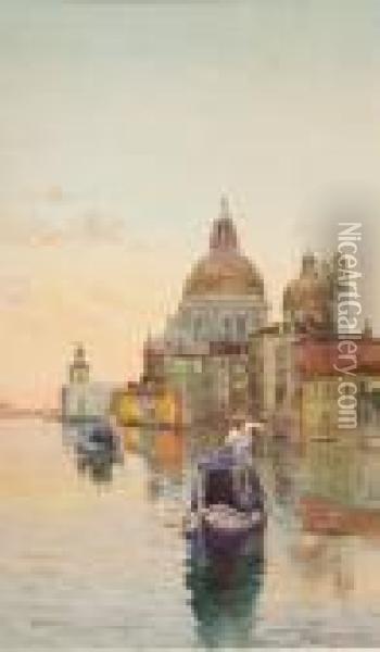 Venezia, Gondole Presso La Salute Oil Painting - Vittore Zanetti Zilla