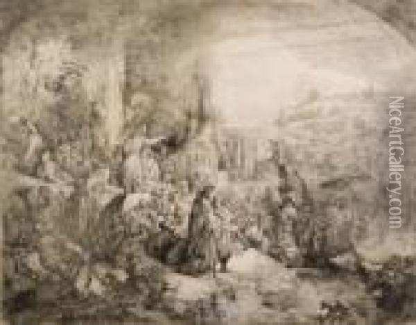 La Predica Del Battista Oil Painting - Rembrandt Van Rijn