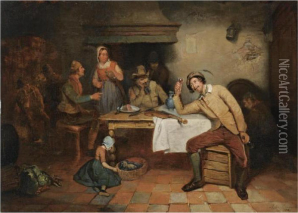 Figures In An Inn Oil Painting - Adrien Ferdinand de Braekeleer