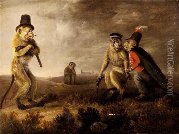 Before The Monkey Duel Oil Painting - Edmund Bristow