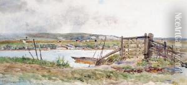 Ferry Across The Arun At Bury Oil Painting - Thomas Lloyd