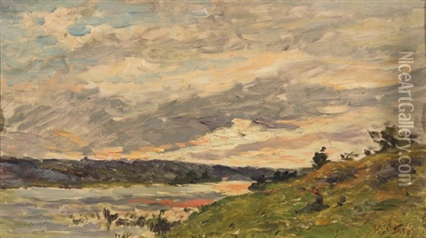 Flusslandschaft Bei Heraufziehendem Gewitter Oil Painting - Hippolyte Camille Delpy