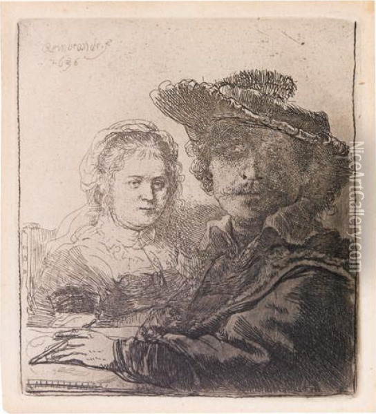 Self Portrait With Saskia. Oil Painting - Rembrandt Van Rijn